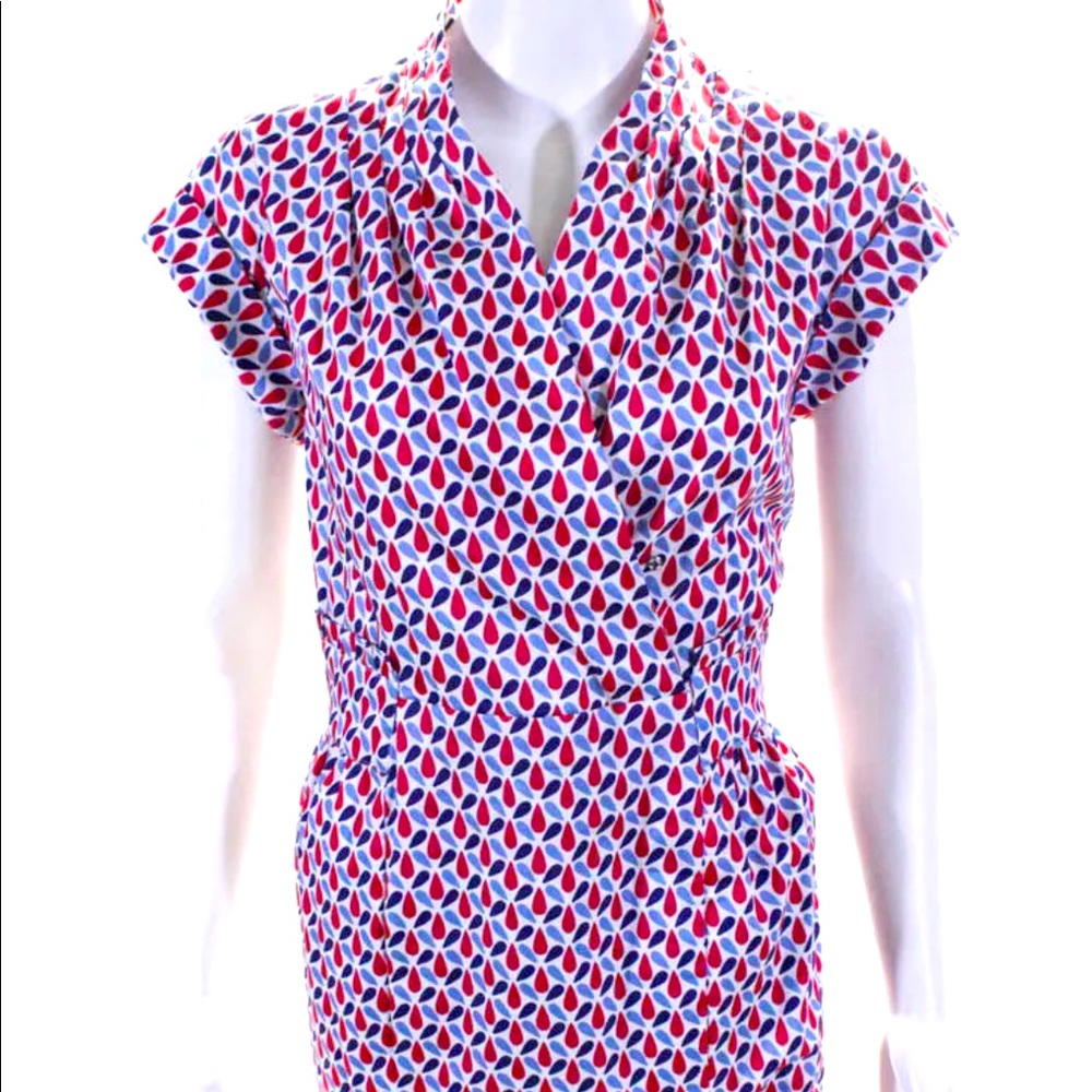 Armani Collezioni Womens Printed Short Sleeve V Neck Dress Multi Colored Size 2